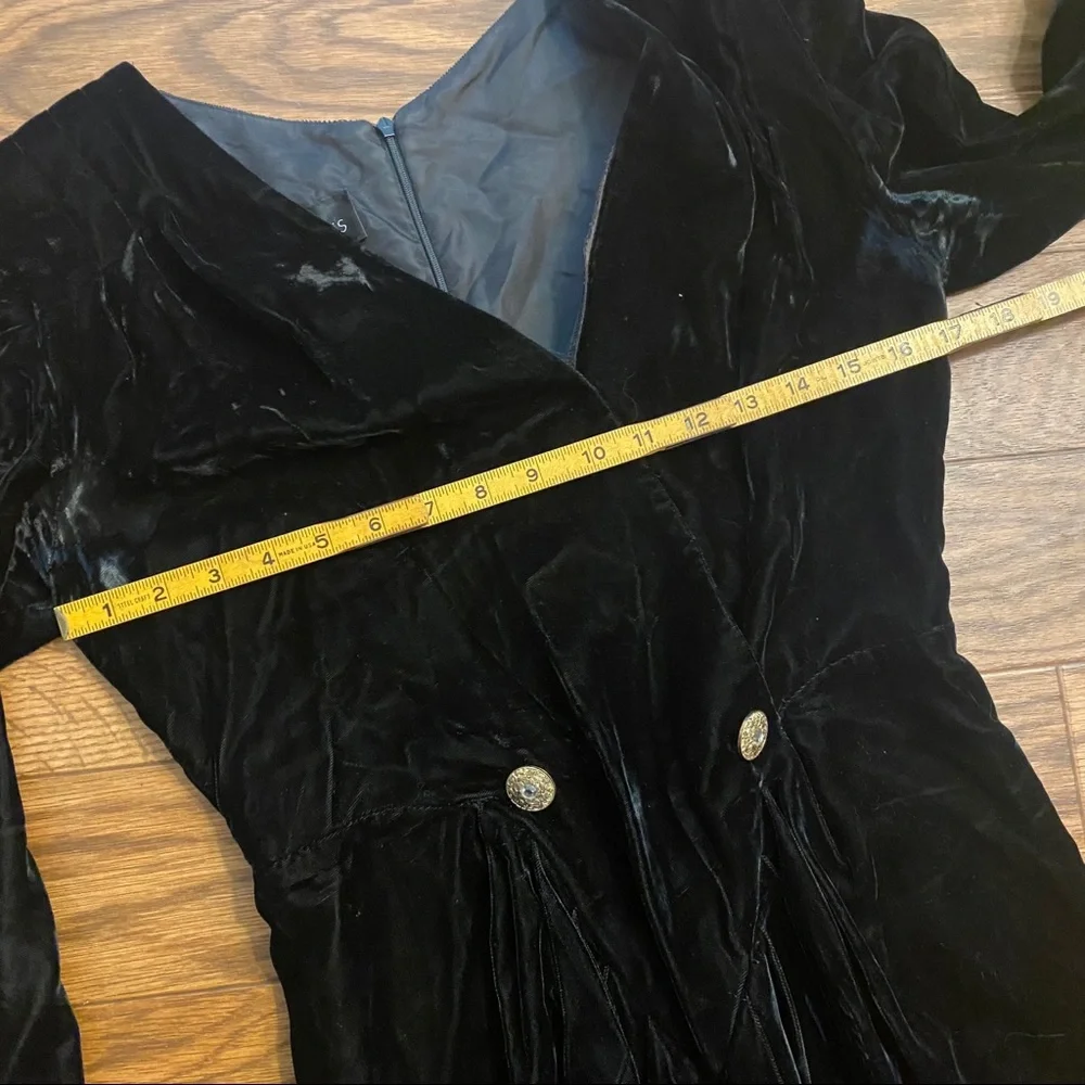 1980’s Divine Vintage Black Velvet Wiggle Dress with Gold Buttons, Marked a 8 - Picture 7 of 10